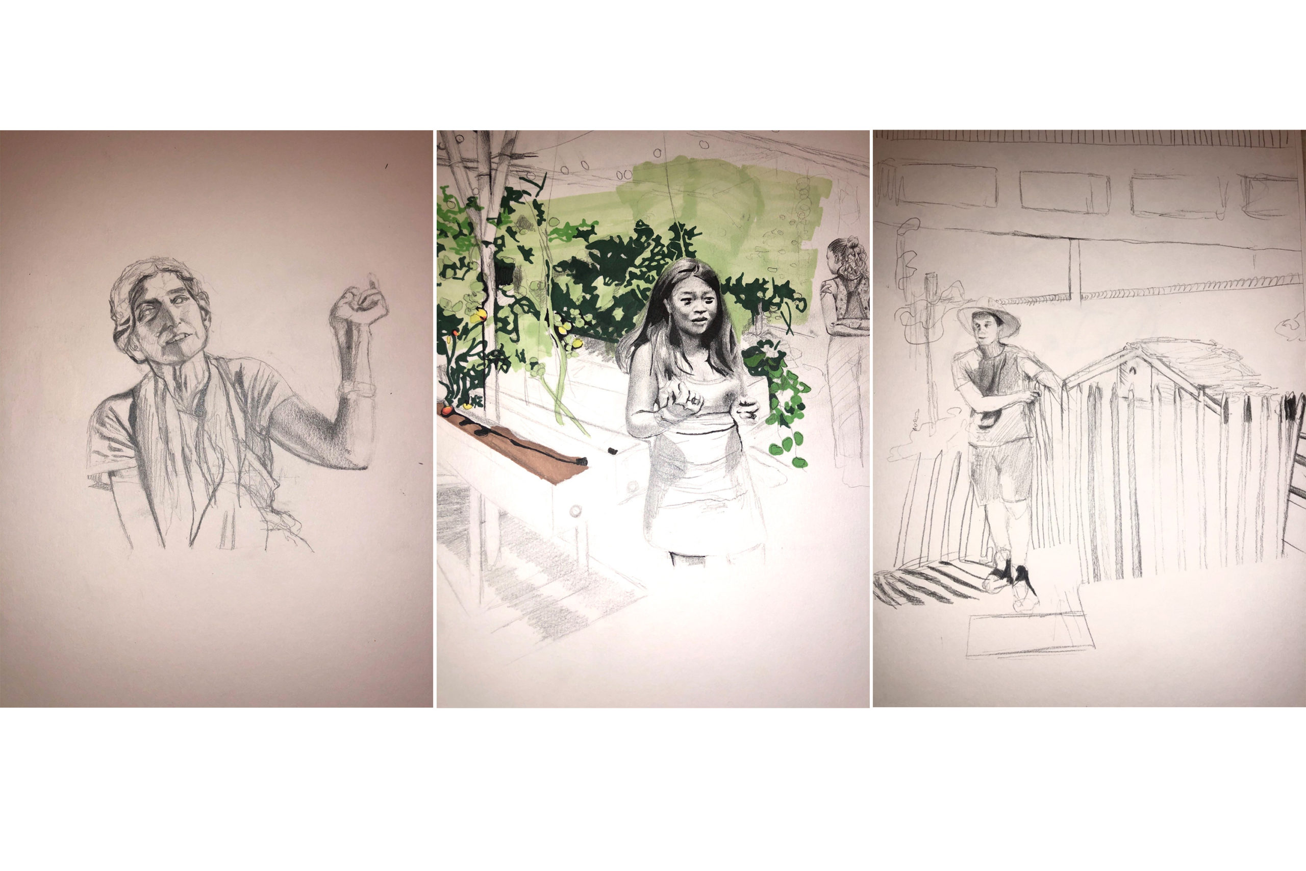 Triptych of Savannah Faircloth's drawings