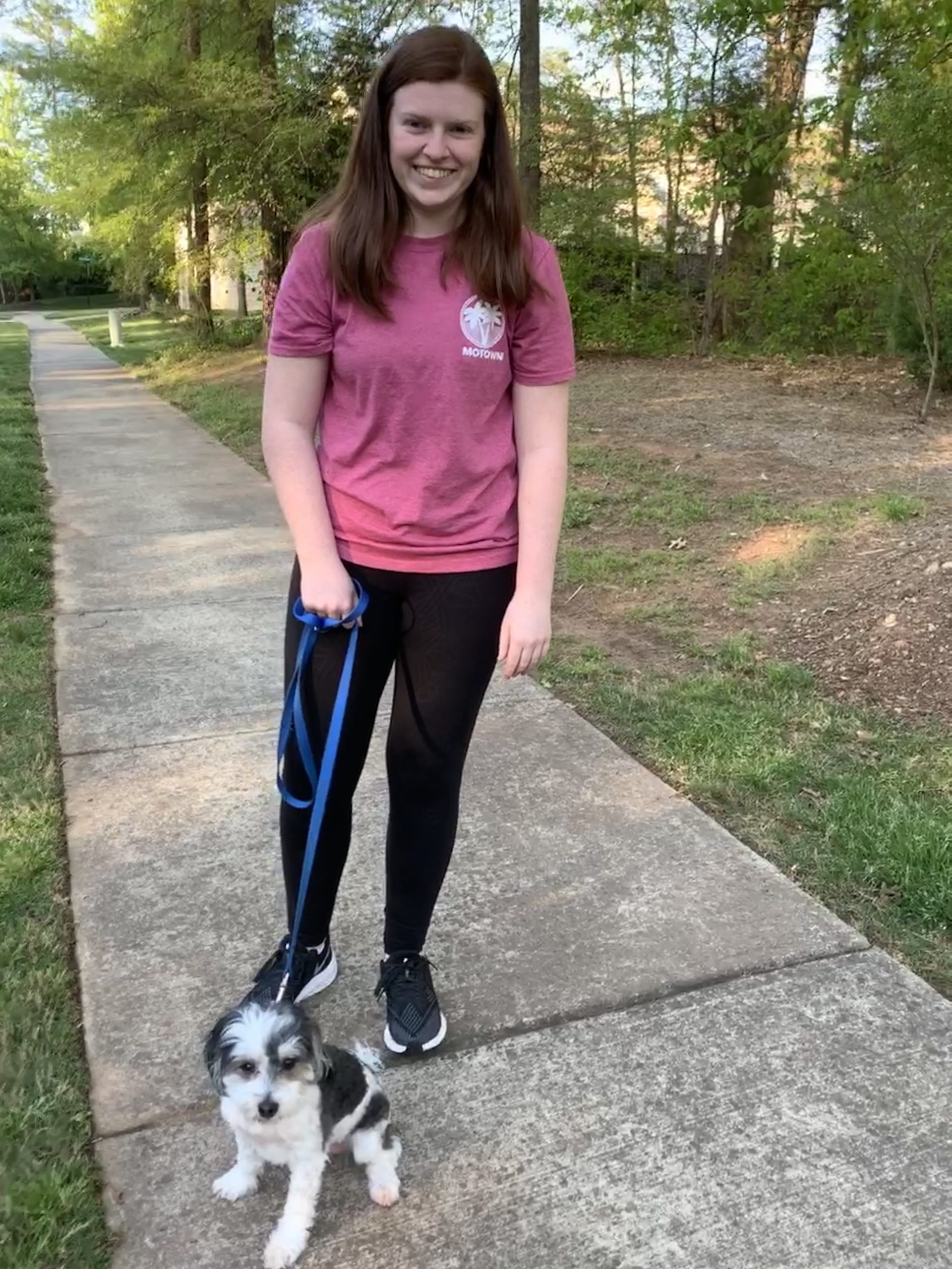 Junior Alexandra Gray keeps her spirits up with daily walks with her mom and her dog.
