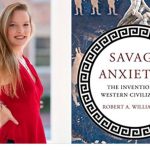 Photo of Dana Noelle Hunt beside the book cover for "Savage Anxieties".