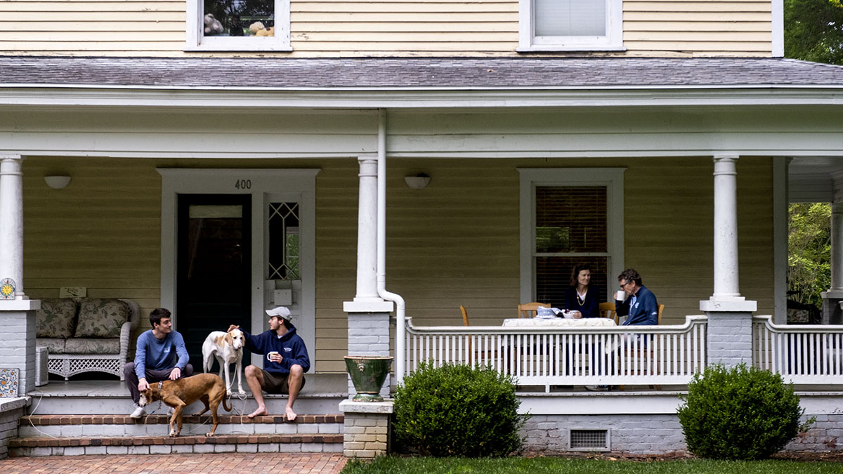 The Kelly family on the porch of their home on Ransom Street in Chapel Hill. (Jon Gardiner/UNC-Chapel Hill)