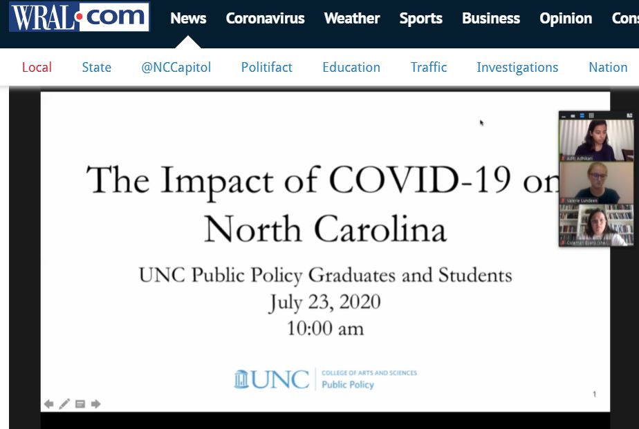 Screen capture from virtual WRAL press conference shows title slide of the team's talk.