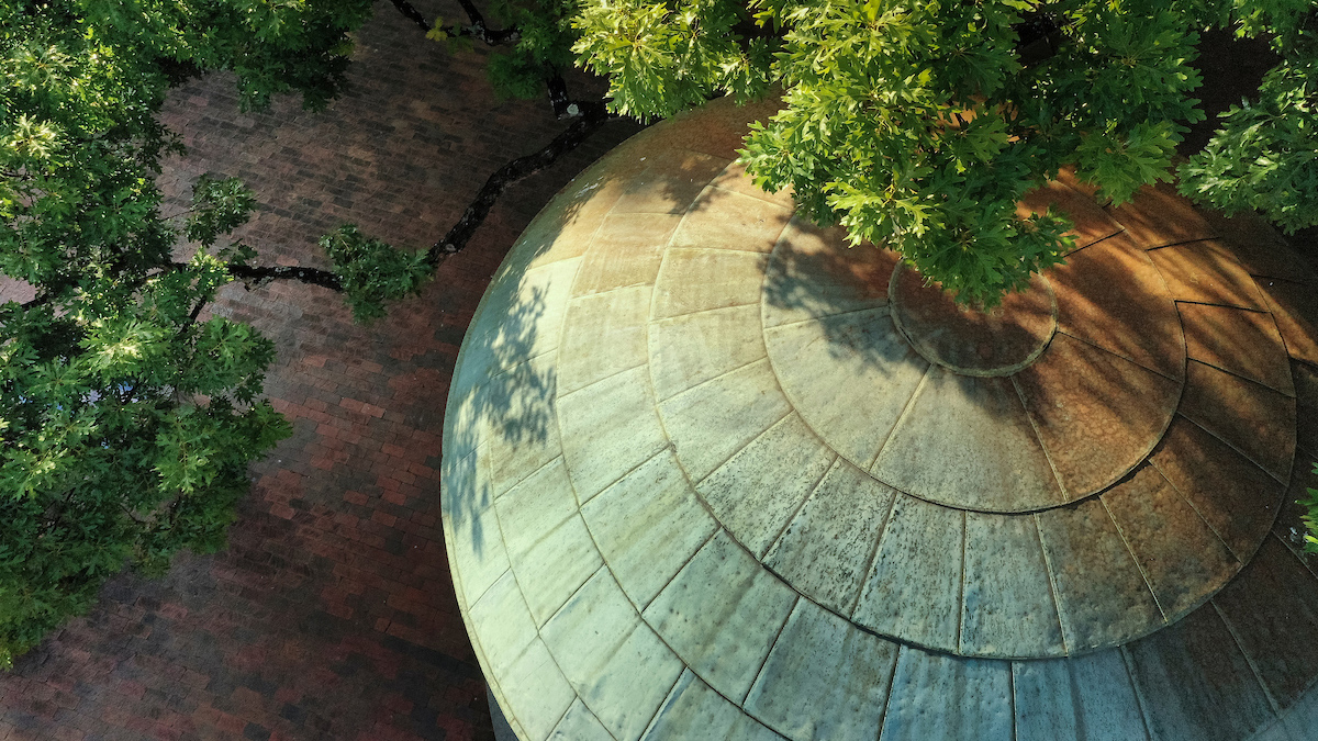 Top of the Old Well Dome surrounded by trees. Photo by Jeyhoun Allebaugh