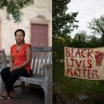 Kia Caldwell and a poster reading 'Black Lives Matter'