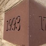 Bricks on the Old East building reading the years 1993 and 1793