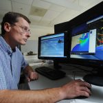 Dr. Rick Leuttich, director of the UNC Center for Natural Hazards and Disasters, uses computer modeling to predict storm surge from hurricanes and the areas effected.