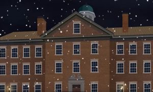 drawing of South Building with snow falling