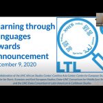 Slide says: "Learning through Languages Awards Announcement Dec. 9, 2020"