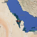 A screenshot on Google Earth of Bahrain and its surrounding geography
