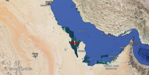 A screenshot on Google Earth of Bahrain and its surrounding geography