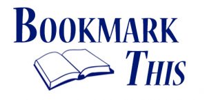 The words Bookmark This appear in blue with a little blue book in the lower left corner. This is the graphic for Bookmark This, a regular monthly feature story.