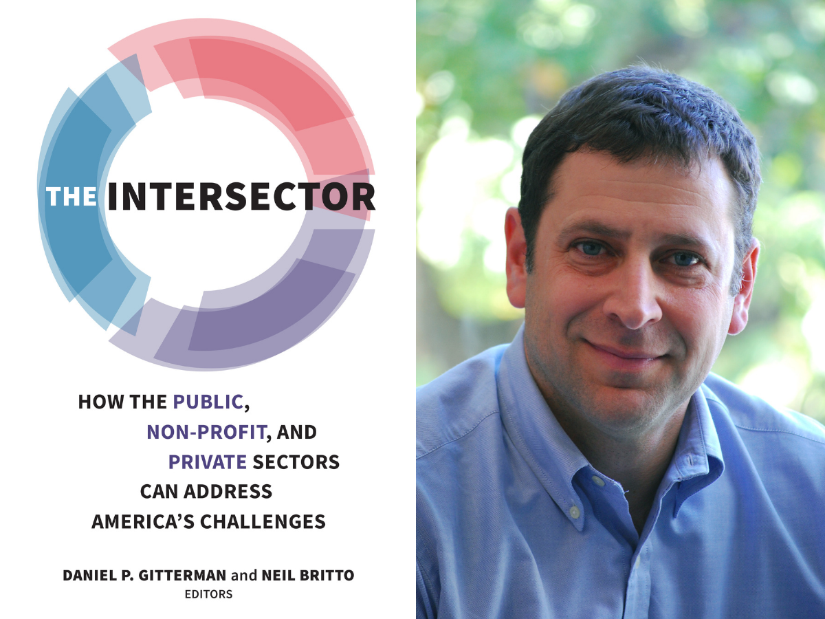 Cover of The Intersector book on the left; photo of Dan Gitterman on the right.