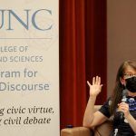 Molly Worthen moderated “Democracy and Public Discourse,” a 90-minute discussion hosted by the UNC Program for Public Discourse on Sept. 14. (Donn Young)