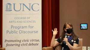 Molly Worthen moderated “Democracy and Public Discourse,” a 90-minute discussion hosted by the UNC Program for Public Discourse on Sept. 14. (Donn Young)