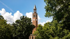 UNC-Chapel Hill's bell tower on a bright, sunny day
