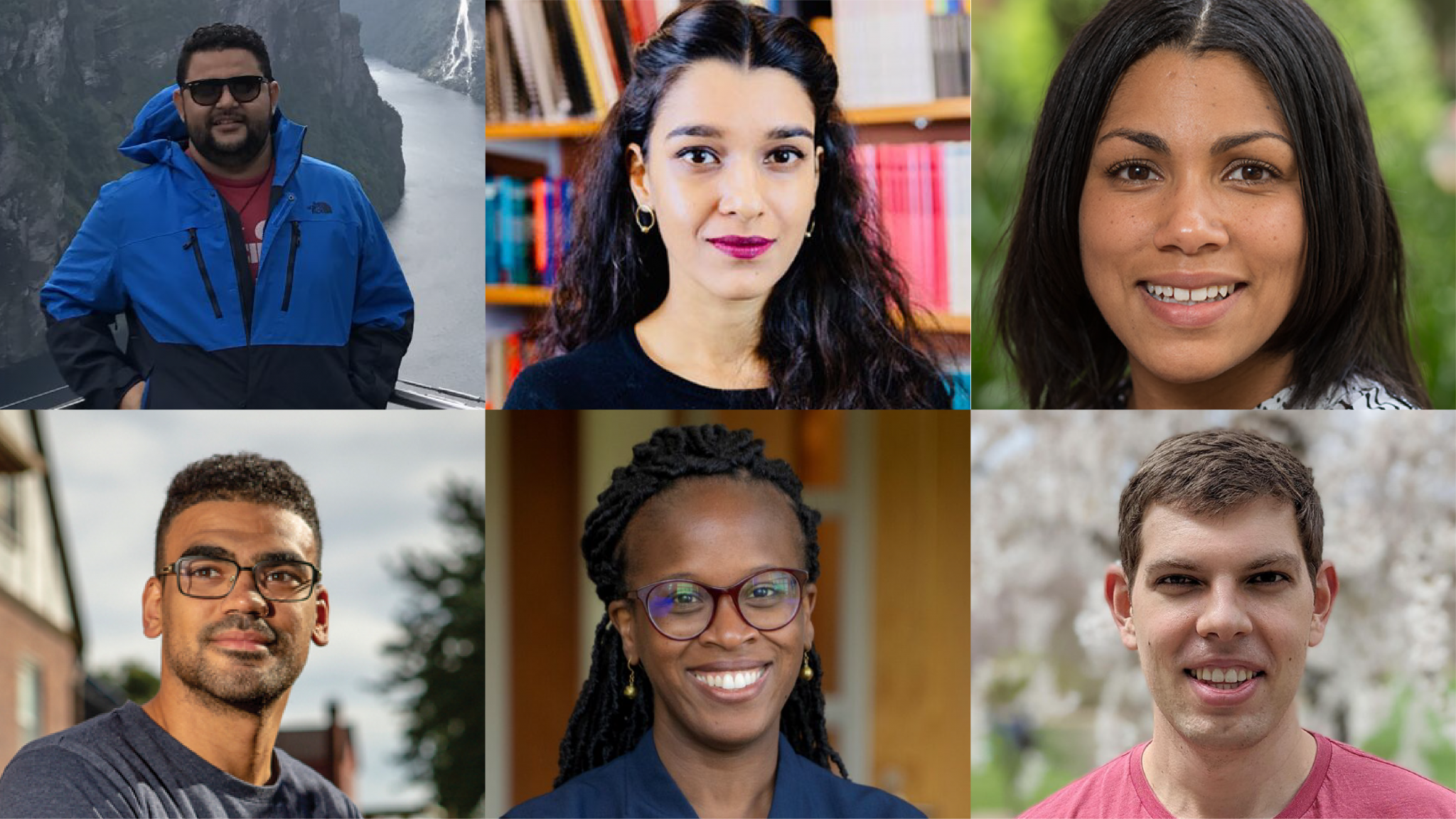 Among the newest faculty hired by College of Arts & Sciences departments are, top row, left to right, Kennet Flores, Aalyia Sadruddin a and Malia Blue; bottom row, Gabriel Bump, Fenaba Addo and Gedas Bertasius.