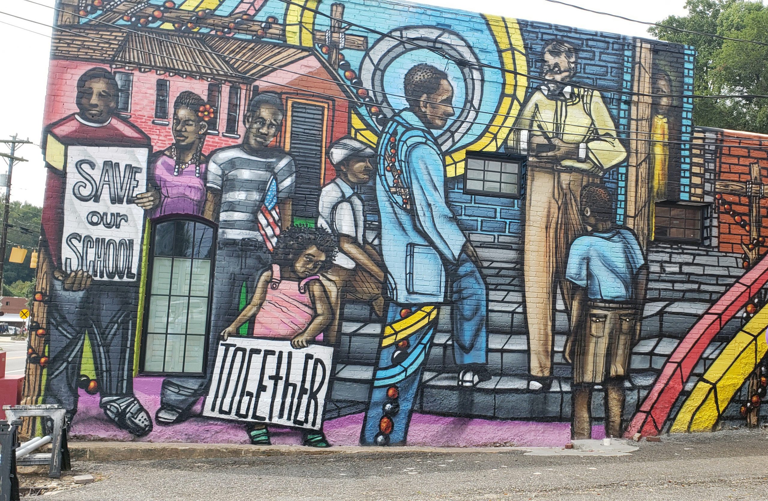 A colorful mural in downtown Old Fort depicts the town's local history as it relates to the national struggle for civil rights.