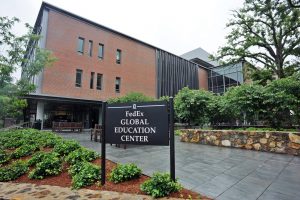 FedEx Global education building entrance at UNC-Chapel Hill campus