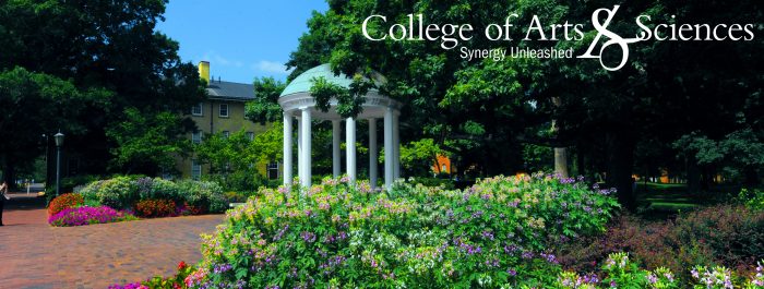 Social media cover of spring flowers in front of the Old Well with the College of Arts & Sciences Synergy Unleashed tagline