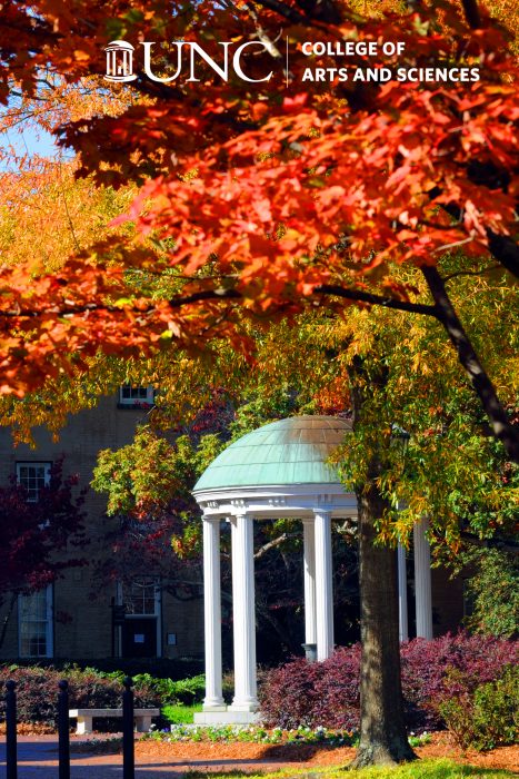Mobile background of the Old Well with the College of Arts &amp; Sciences logo