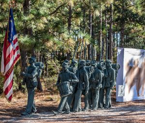 "Boundless," was the 1,000th monument added to the site. It was unveiled on the grounds of Cameron Art Museum in Wilmington. The sculpture highlights the efforts of U.S. colored troops in the Civil War. The sculpture includes casts made from the descendants of U.S. colored troops who participated in the Battle of Forks Road. (photo by Alan Cradick)