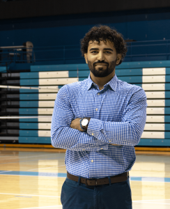 Graduate student Araad Fisher stands in Carmichael gym.