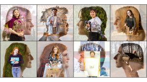Collage image of eight student artists on UNC-Chapel Hill's campus