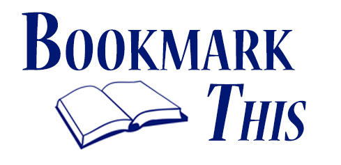 Bookmark This logo in blue with a little blue book in the lower left corner.