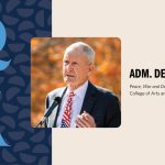 Banner with headshot of Adm. Dennis Blair plus text "Peace, War and Defense curriculum / College of Arts and Sciences"
