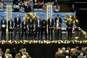 Seymour giving the benediction at the memorial service for Coach Dean Smith on Feb. 22, 2015.
