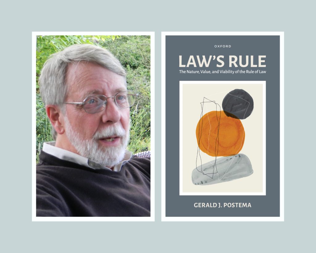 Collage; on the left: Gerald Postema headshot, one the right: photo of the book cover.