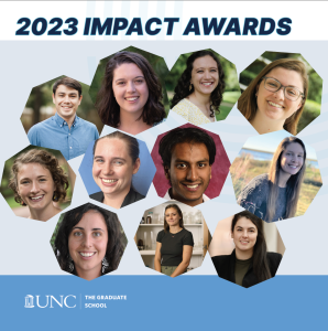 A collage of 11 smiling student faces fills the graphic with the words 2023 Impact Awards written on it.