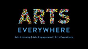 Arts Everywhere logo features the words ARTS in all caps with colorful polka dots and the word EVERYWHERE in blue all caps.