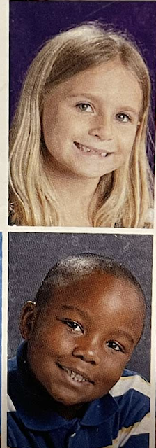 School portrait headshots of a young Kacie and DeAndre.