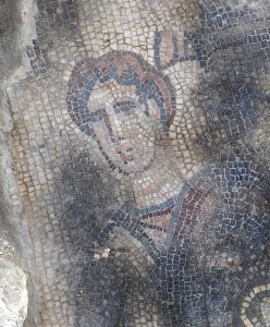 Mosaic shows the face of a dead Philistine soldier.