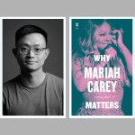Collage: Left: headshot of Andrew Chan, right: cover of Mariah Carey book.