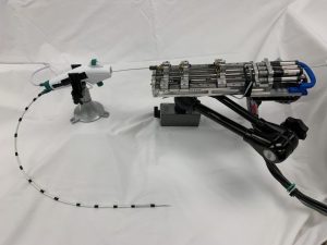 Robot components, including the steerable needle, bronchoscope, and actuation unit