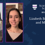 Graphic collage shows headshots of from left, Lizabeth Bamgboye and Maria Silva. Schwarzman Scholars and the their logo is at the top of the graphic.