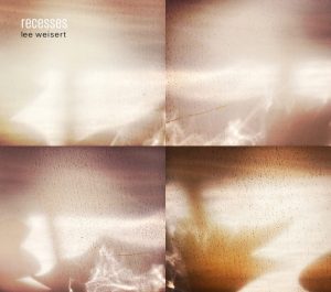 The Recesses album cover, which is made of four different abstract photographs of lighting in warm orange, yellow and white tones.