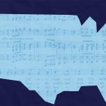 The music score sheet to "Lift Every Voice and Sing" is in the shape of a map of the United States.