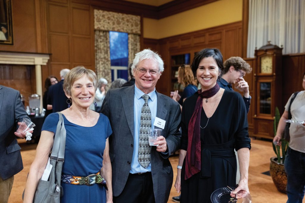 Kramer with, from left, UNC philosophy professor emeritus Susan Wolf and 2023 Adams Symposium keynote speaker Miranda Fricker of the New York Institute for Philosophy. Fricker spoke on “The Art of Blaming and Forgiving.” (photo by Lindsay Metivier)