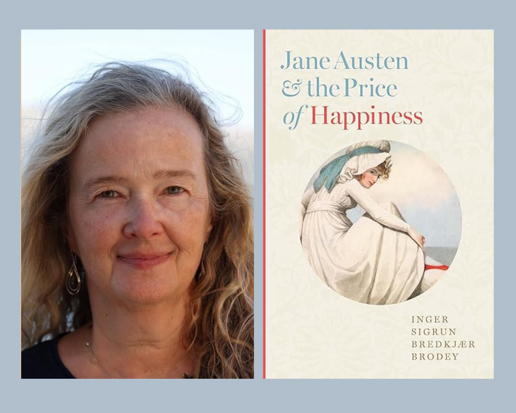 Collage, from left: headshot of Inger Brodey, photo of Jane Austen book cover.
